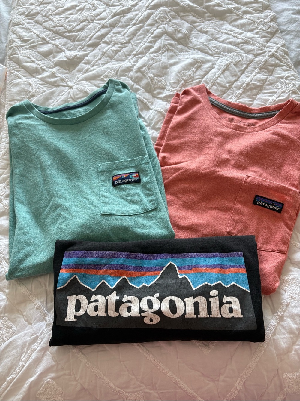 Patagonia Men’s Short-Sleeve Tees Lot in Mint Green, Coral & Black Logo Tee XL